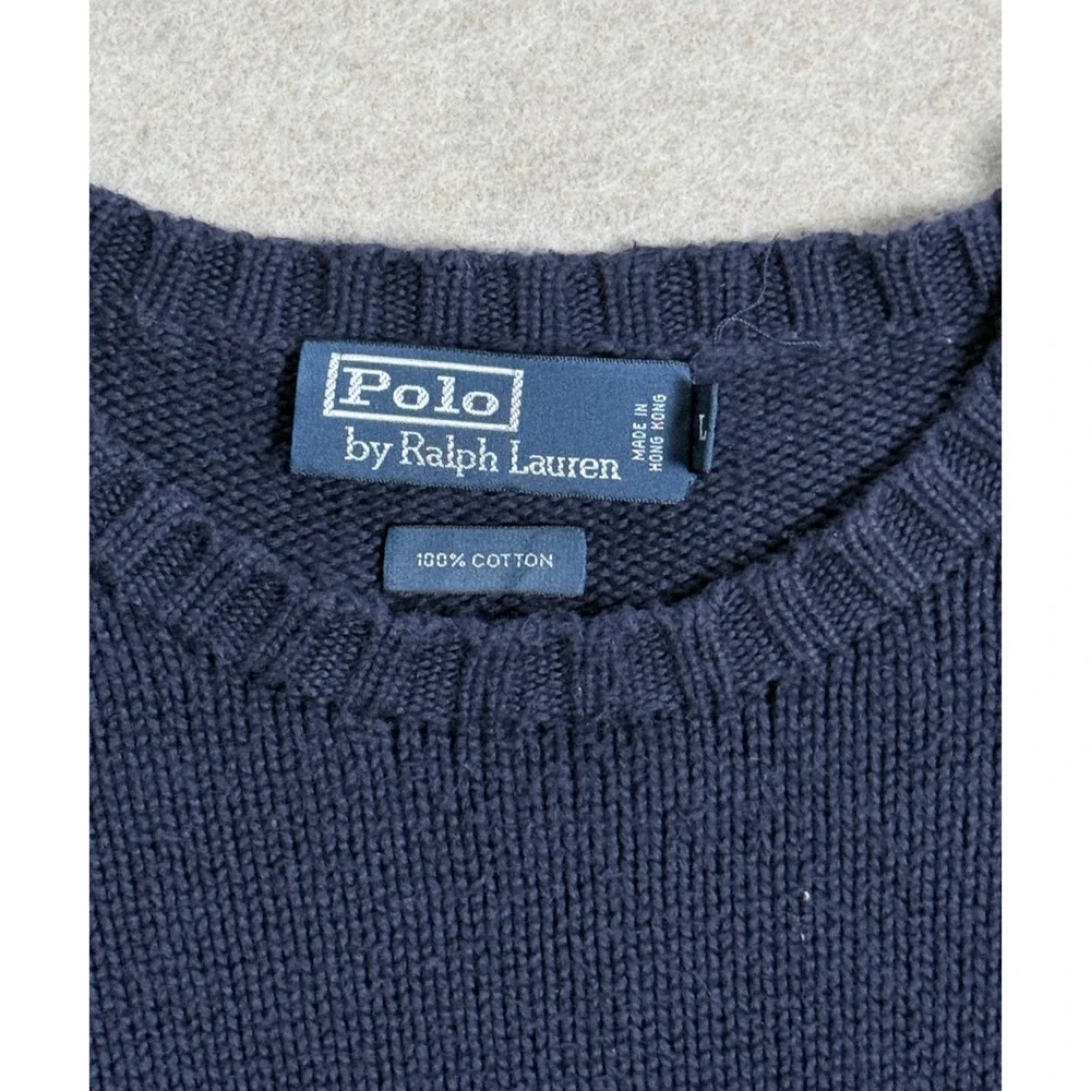 Polo Ralph Lauren Vtg Navy Blue Red Pony Sweater 100% Cotton Made Hong Kong